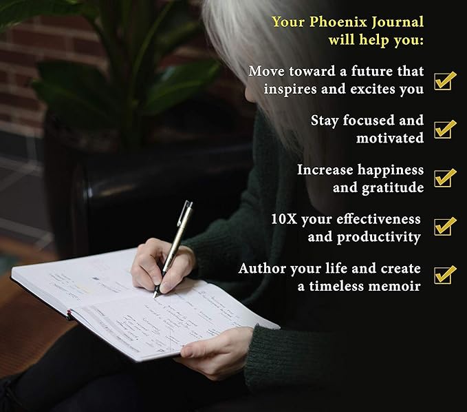The Phoenix Journal - Best Daily Goal Planner, Organizer, & Calendar for Goal Setting, Gratitude, Happiness, & Productivity - Vision Board & Habit Tracking - 12 Weeks, Undated, Hardcover (Pink)