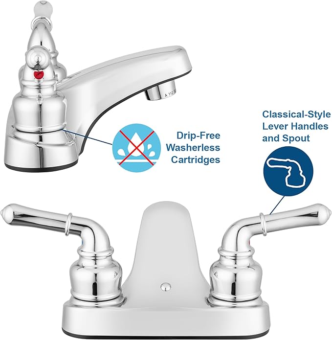 Pacific Bay Lynden Bathroom Sink Faucet - Metallic Plating Over Lightweight ABS Plastic (Chrome) - 2 Pack