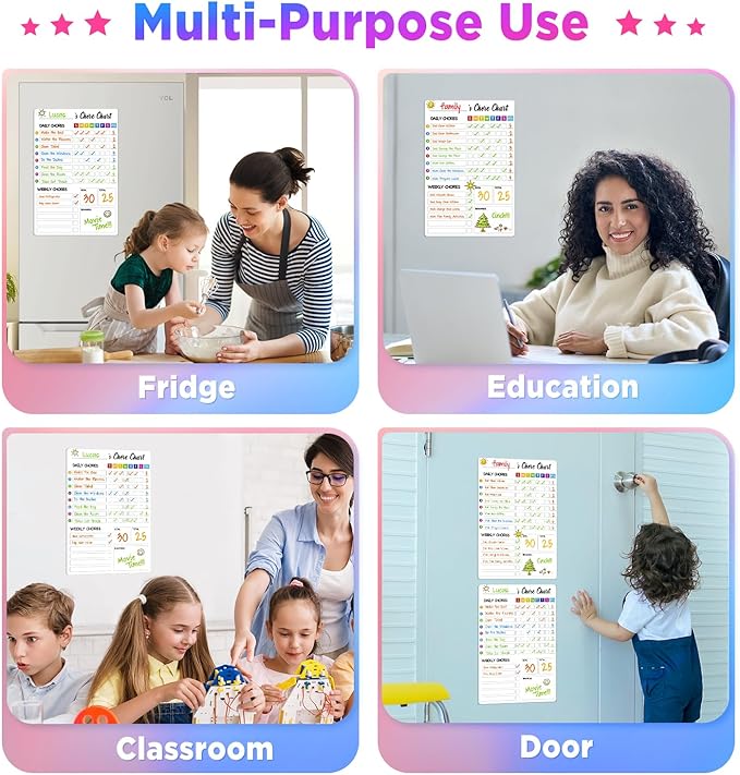 Chore Chart for Kids with 8 Markers, 2 Pack 8"x12" Chore Chart for Kids Multiple Kids, Behavior Chart for Kids at Home, Responsibility Chart for Kids/Teens/Adults, Magnetic White Chore Board
