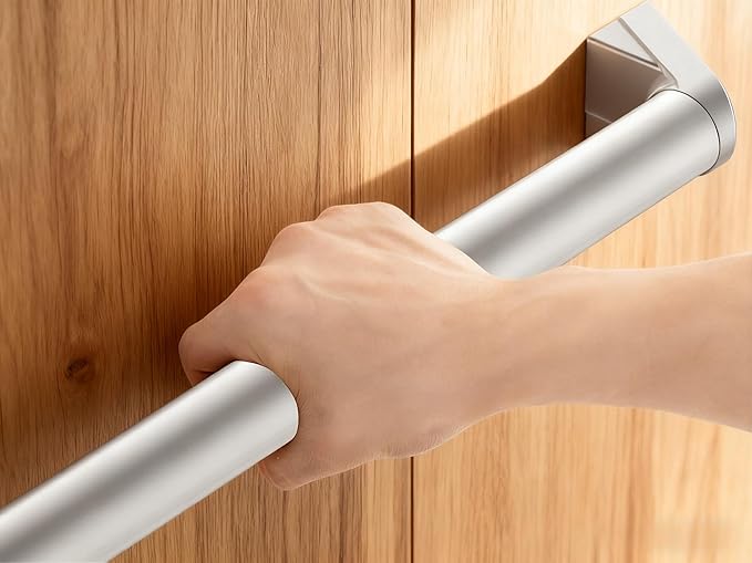 5 FT Handrails for Indoor Stairs,Railings，Outdoor Stairs Handrail，Modern Aluminum Handrail Set, Wall Mounted，Wall Return Bracket More Safety, Rust Free. (Anodized Silver, 5 FT- （Two Joined Pieces）)