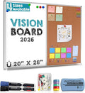 Vision Board 2025: Dry Erase Cork Board Combo Set - 20" x 28" Magnetic White Board and Cork Bulletin Combination Board, Use as Message Board, Memo Board - w/Markers, Eraser, Magnets, Push Pins