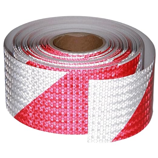 Reflective Tape Red and White 4 inch X 166 feet, Outdoor Waterproof Hazard Conspicuity Safety Industrial Marking Tape