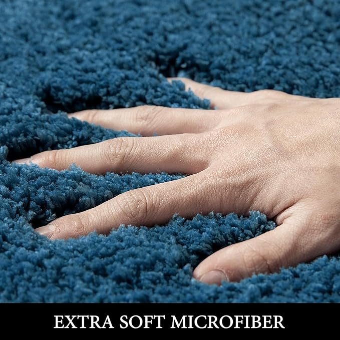 MIULEE Extra Thick Non Slip Bathroom Rug Shaggy Soft Bath Mat Plush Microfiber Absorbent Water for Shower Tub Machine Washable (Navy Blue, 16x24 Inches)