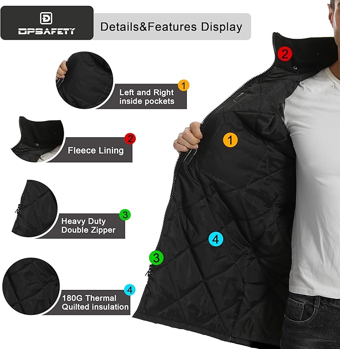 Reflective Jacket, High Visibility Parka, Waterproof Hi Vis, Safety Jacket with Removable Hood and Zipper, ANSI Class 3 (Black,5XL)