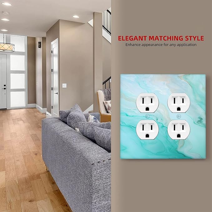 Teal Gold Marbling Turquoise Print Outlet Covers 2 Gang Double Duplex Decorative Light Switch Covers Electrical Wallplates Socket Faceplate for Bathroom Living Room Home Decor