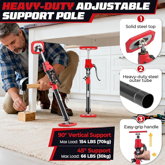 XINQIAO Cabinet Jacks for Installing Cabinets, Heavy Duty Third Hand Tools Adjustable Support Pole from 18.5 in to 29.5 in, 1 PC
