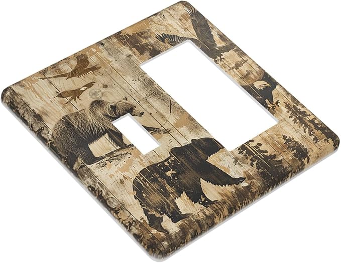 Outlet Covers Vintage Cabin Wildlife Animal Bear Eagle Forest 1 Toggle 1 Rocker Combination Decorative Wall Plate Electrical Switch Plates Light Switch Cover Plate for Farmhouse Bedroom Decor
