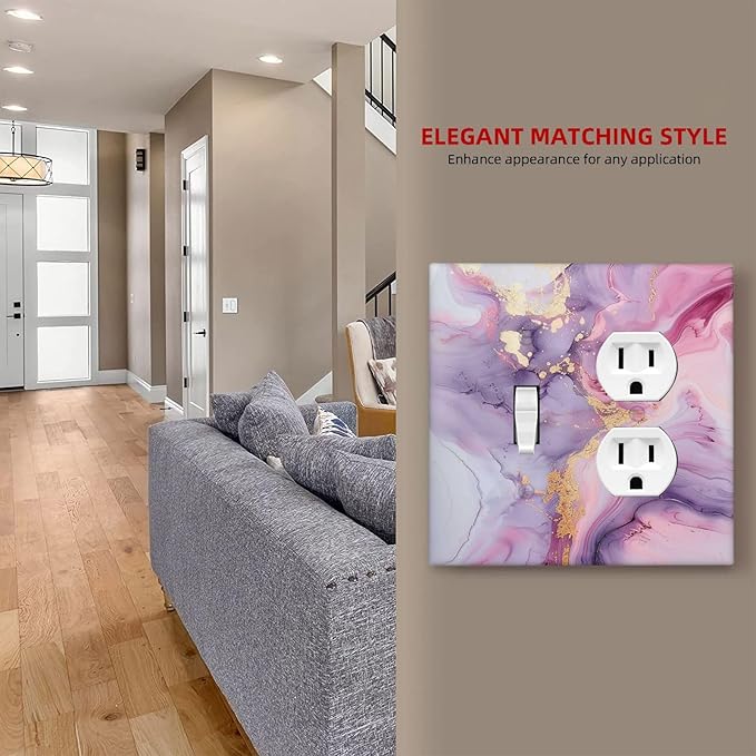 Wallplates Pink Marble Abstract Purple Gold Texture 1 Toggle 1 Duplex Switch Plate Electrical GFCI Faceplate Decorative Light Switch Covers for Bathroom living Room Decor