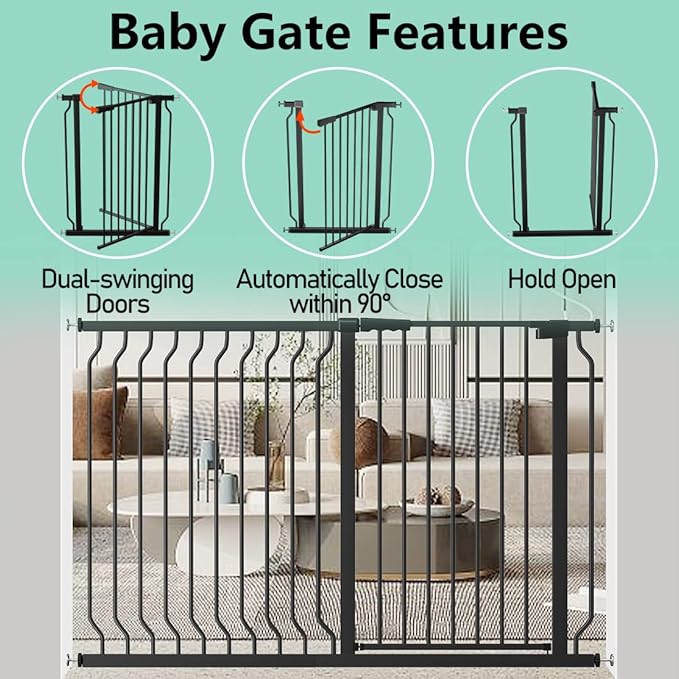 ALLAIBB White 40.55" Extra Tall Wide 57.48-73.62" Baby Gate Pressure Mounted Walk Through Child Kids Safety Toddler Tension Pet Dog Gates with Extension for Doorways Kitchen
