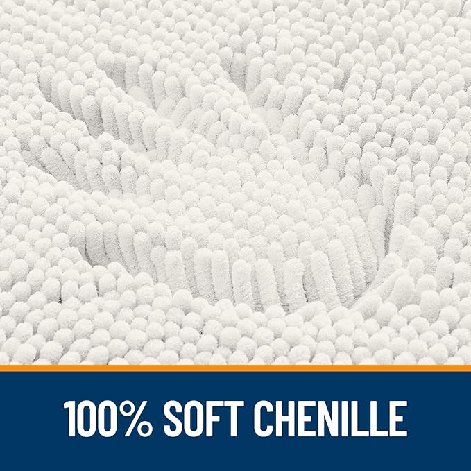 OLANLY Bathroom Rugs Sets 2 Piece, Soft Absorbent Chenille Bath Mats and U-Shaped Contour Toilet Mat Area Rug Set, Machine Washable Bath Carpet, Home Decor Accessories(36"x24"+24"x20", Ivory)