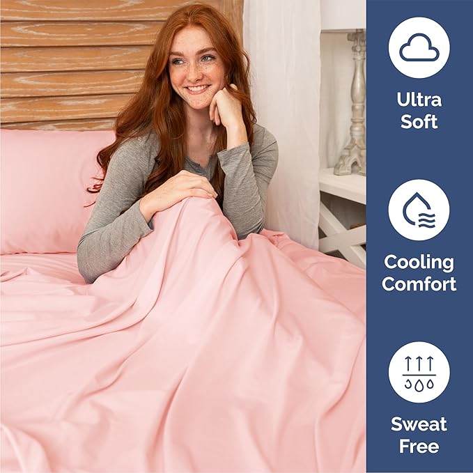 Queen 6 Piece Sheet Set - Cooling & Breathable Bed Sheets - Hotel Luxury Bed Sheets for Women, Men, Kids & Teens - Bedding with Deep Pockets & Easy Fit - Soft and Wrinkle Free - Queen Baby Pink Sheets
