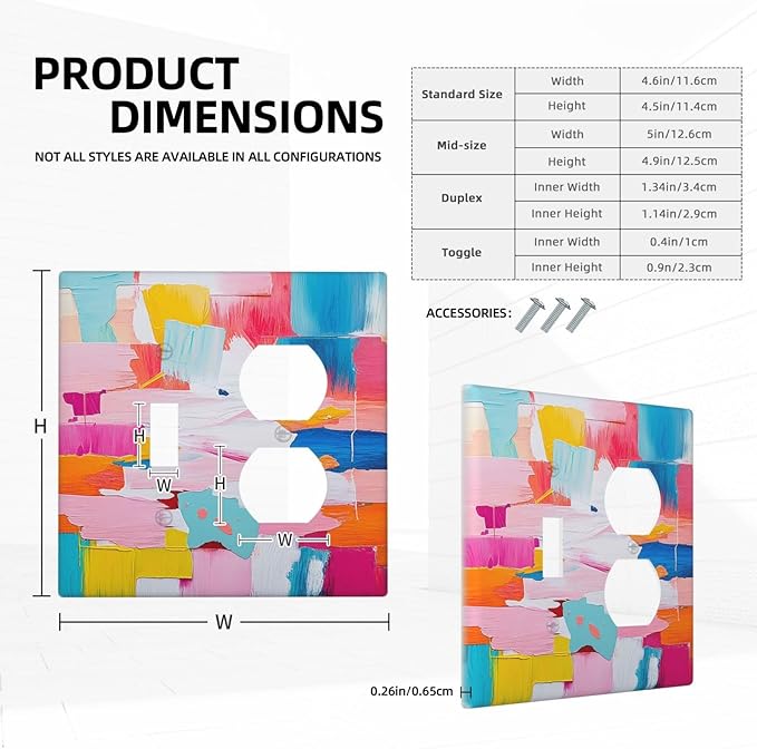 Wallplates Multicoloured Modern Watercolor Oil Painting 1 Toggle 1 Duplex Switch Plate Electrical GFCI Faceplate Decorative Light Switch Covers for living Room Bedroom Decor