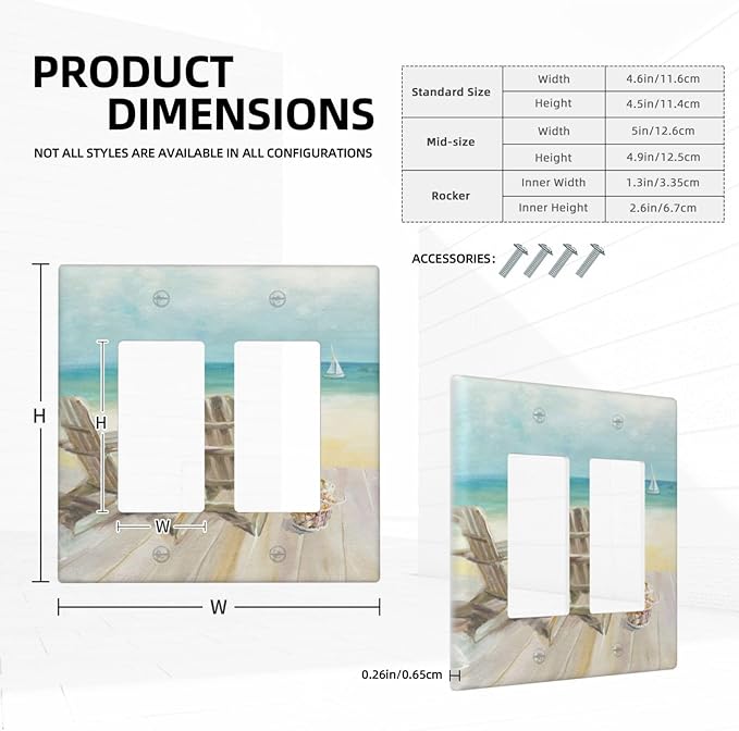 Outlet Covers Beach Chair Seascape Blue Ocean 2 Gang Wall Plate Double Rocker Light Switch Cover Modern Coastal Decorative GFCI Receptacle Cover Electrical Switchplate for Bathroom Bedroom