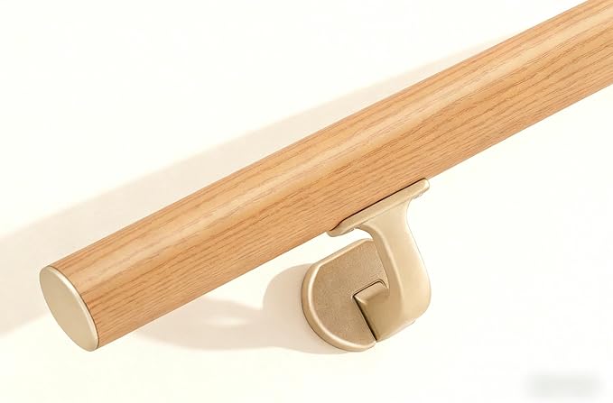 8 FT Handrails for indoor&outdoor stairs,deck,slope,Modern Aluminum Handrail Set, Wall-Mounted with Zinc-Alloy Brackets，Crafted from aluminum alloy (not solid wood) rust-free (Cherry Wood Grain, 8 FT)