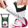 Onion Holder for Slicing, Stainless Steel Onion Slicer, Onions Slicer Holder with Protective Cover, Multi-Use Vegetable Chopper for Onions Tomatoes Avocados Potato Eggs Kiwifruit Meat Lemon