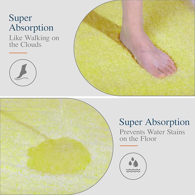 Walensee Bathroom Contour Rug (20x24, Yellow) Non Slip Bath Mat Water Absorbent Soft Microfiber Shaggy Bathroom Mat Machine Washable Bath Rug U Shape Toilet Rug
