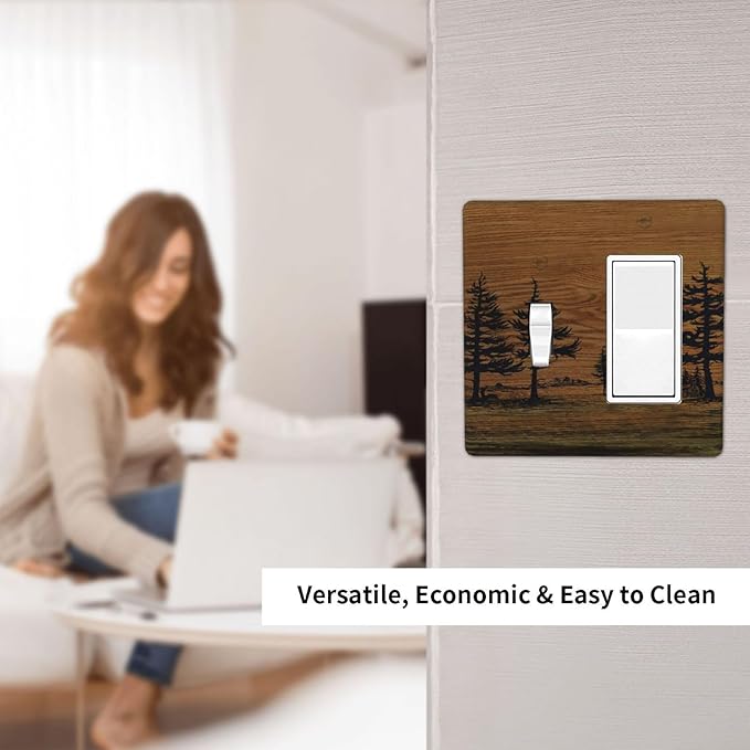 Decorative Outlet Covers Rustic Farmhouse Brown Board Pine Tree Wood Grain 2-Gang Combo Light Switch Cover Plate Single Toggle/Rocker Wall Plate Plug Switch Plate Covers for Bathroom Decor