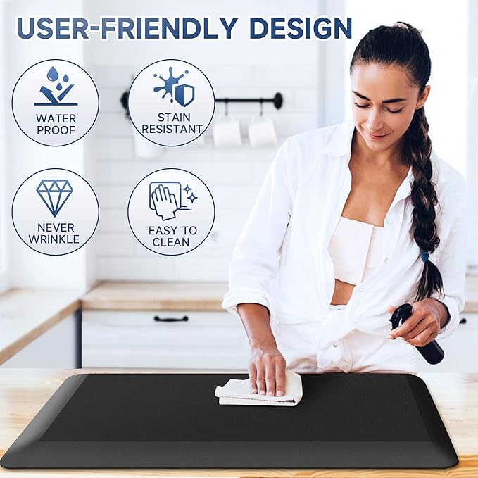 4/5 Inch Thick Kitchen Mats for Floor, StepRite Kitchen Rug for Standing Desk, Non-Slip, Thicker, Stain & Water Resistant, Comfort Anti Fatigue Floor Mat for Home, Kitchen, Office - Black, 32 * 20''
