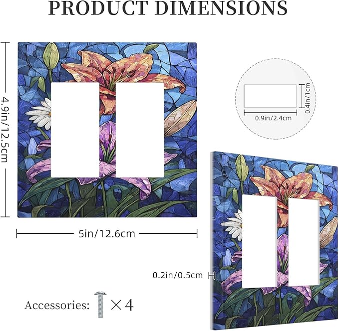 Decorative Outlet Covers Vintage Colorful Flower Oil Painting Style 2 Gang Double GFCI Rocker Electrical Wall Panels Light Switch Cover Plate for Bedroom Bathroom Decor