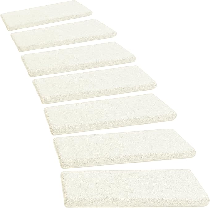 PURE ERA Carpet Stair Treads Ultra Plush 9.5" X 30"Soft Bullnose Indoor Stair Protectors Pet-Friendly Non-Slip Skid Resistant Tape Free Washable Reusable(2 Pieces,White)