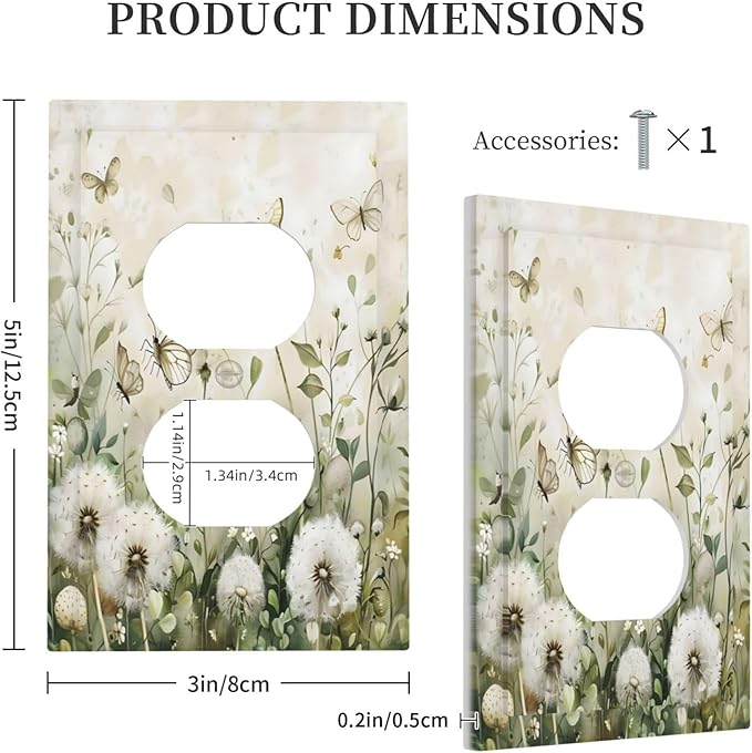 Dandelions Butterflies Watercolor Wildflowers Floral Outlet Covers 1 Gang Duplex Light Switch Cover Decorative Switch Plates Electrical Receptacle Faceplate Wall Plate for Bedroom Living Room Decor