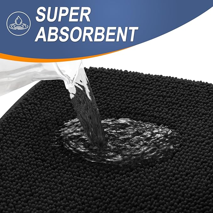 OLANLY Thick Memory Foam Bath Mat Rug 36x24, Extra Soft Absorbent Bathroom Rug, Quick Dry Bath Mats, Non-Slip, Machine Washable Carpet for Bathroom, Tub and Shower, Home Decor Accessories, Black