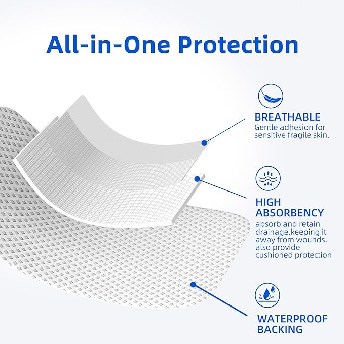 50Pcs Adhesive Gauze Island Dressing 2"x3", Water-Resistant Wound Dressing, Sterile & Absorbent Medical Grade Dressing Pad First Aid Dressing Pads