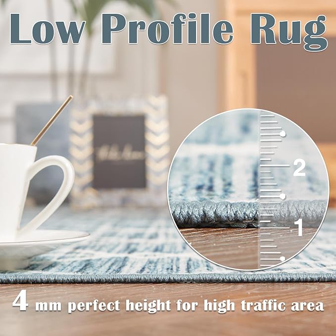jinchan Moroccan 6x9 Area Rugs for Living Room - Machine Washable Modern Geometric Stain Resistant Ultra-Thin Low-Pile Large Rug Non-Slip Carpet for Bedroom Kitchen Dining Room (6x9ft, Teal Blue)