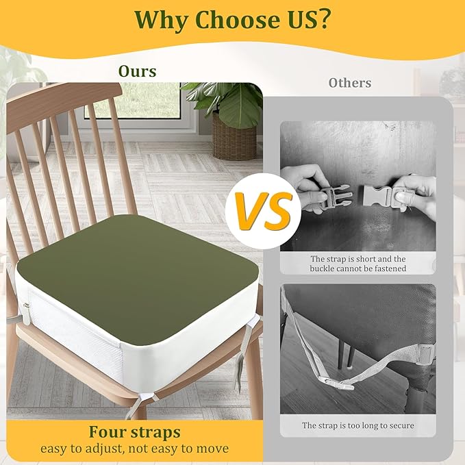 Booster Seat for Kitchen Chair - 4-Point Anchor 3.8" Lift Toddler Booster Seat for Dining Table with Side Pockets, Non-Slip & Portable Dining Cushion for Kids (Green)
