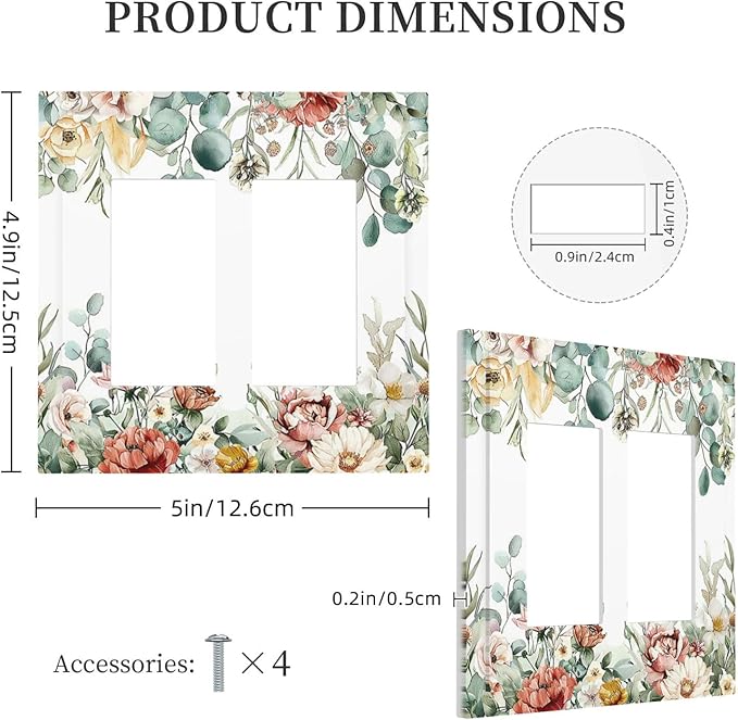 Decorative Outlet Covers Vintage Boho Floral Leaves Rustic Sage Botanical 2 Gang Double GFCI Rocker Electrical Wall Panels Light Switch Cover Plate for Bedroom Home Decor