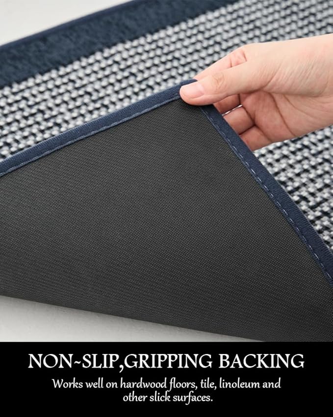 PADOOR Kitchen Mats for Floor, Non Slip Washable, Rubber Backed Kitchen Runner Super Absorbent Floor Mat Sink Rug, 20'x47' Blue