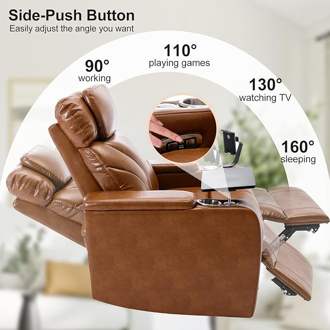 Zero Wall Power Recliner with Bluetooth Speaker & USB Ports - Home Theater Electric Recliner Chair with Cup Holder, Arm Storage, LED Lights, Phone Holder & Removable Tray Table