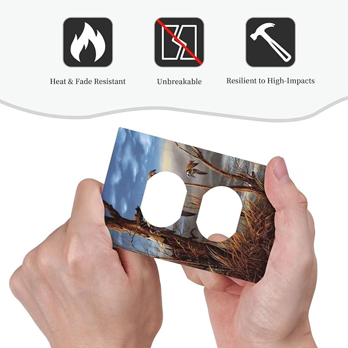 Outlet Covers Hunting Flying Wild Ducks 1 Gang Duplex Light Switch Cover Plate Fall Lakeside Reed Wildlife Animal Mallard Decorative Wall Plate Electrical Receptacle Switchplate for Bathroom