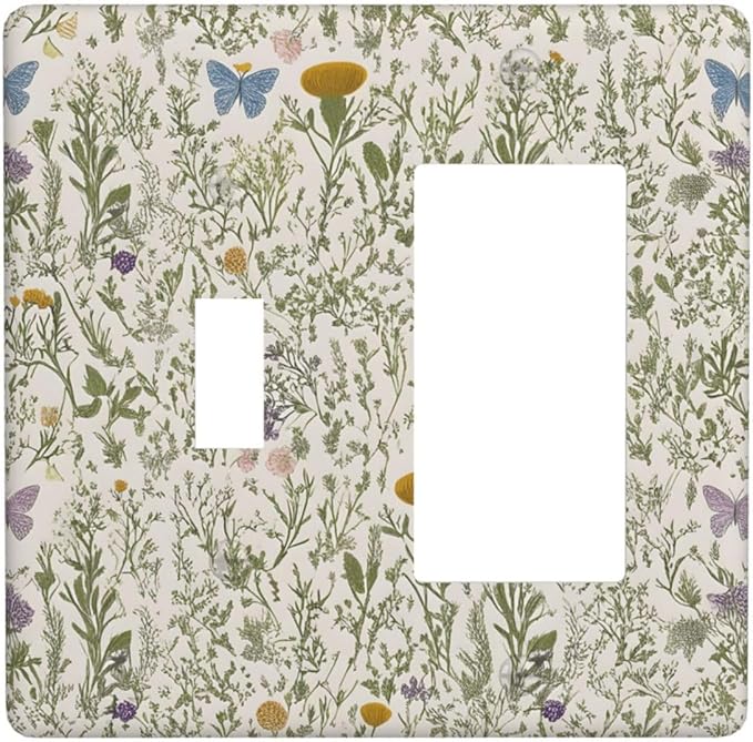 Floral Vintage Garden Plants Herbs Flower Botanical Outlet Covers 2 Gang Combin Light Switch Covers Decorative Mustard Green Toggle Rocker/Decora Wall Plate Electrical Receptacle Switchplate
