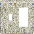 Floral Vintage Garden Plants Herbs Flower Botanical Outlet Covers 2 Gang Combin Light Switch Covers Decorative Mustard Green Toggle Rocker/Decora Wall Plate Electrical Receptacle Switchplate