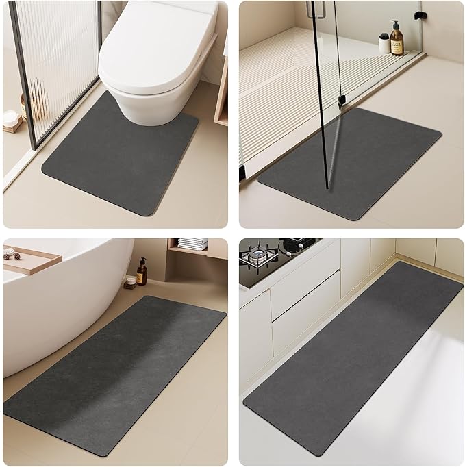 Bath Mat, Bathroom Rugs Non Slip Washable Thin Absorbent Quick Dry Bath Mat Fits Under Door Bathroom Floor Mat Perfect for Bath, Shower, or Sink 16"x24" Dark Grey