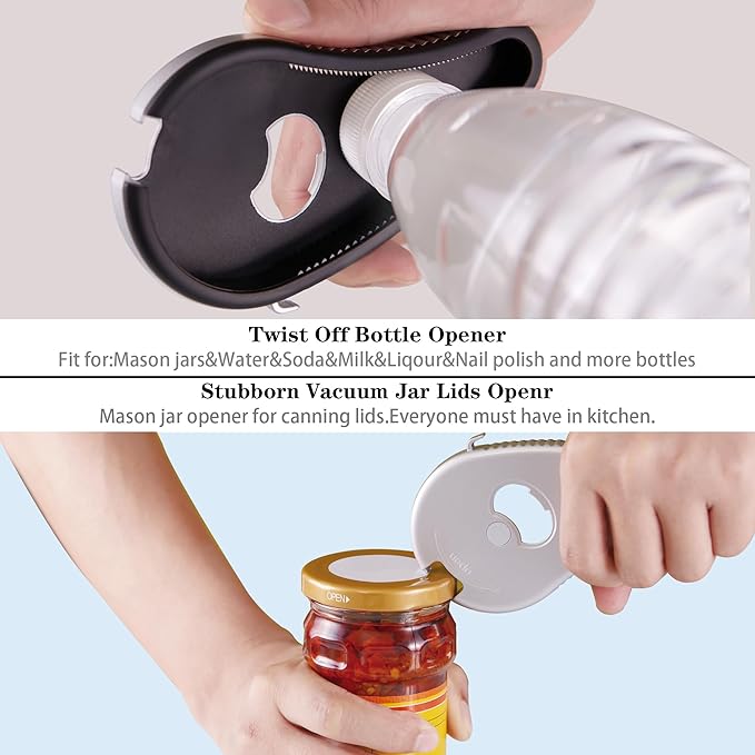 Multifunctional Bottle/Jar and Can Opener,Twist-Off Plastic Water Bottle,Pull Tab Soup,Magnet Beer Opener,for Weak Hands,Seniors,Elderly,Rheumatoid Arthritis,Lid Seal Remover (Silver)