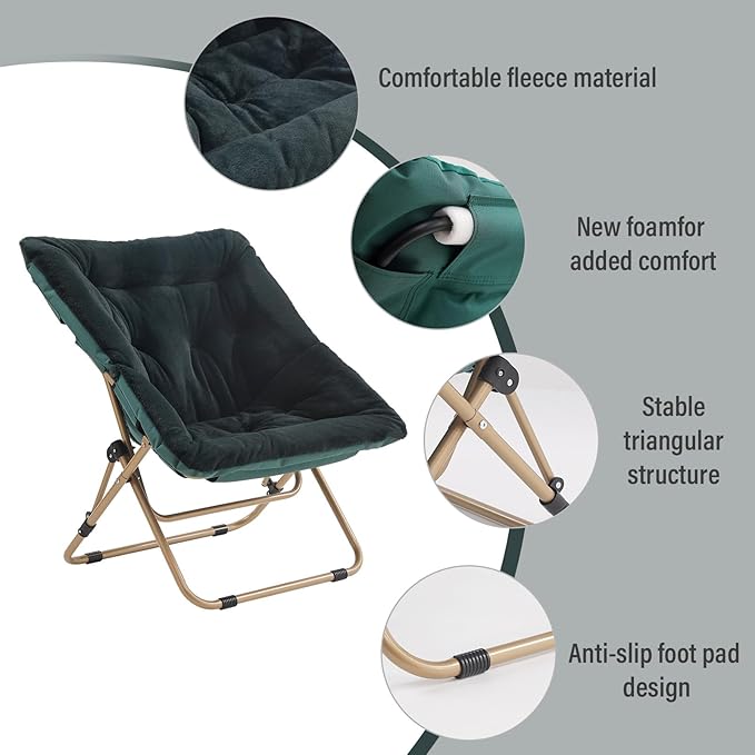 Tiita Comfy Folded Chair, Soft Faux Fur Oversized Folding Accent Chair, Lounge Lazy Chair for Kids Teens Adults, Metal Frame Moon Chair for Bedroom, Living Room, Dorm Rooms