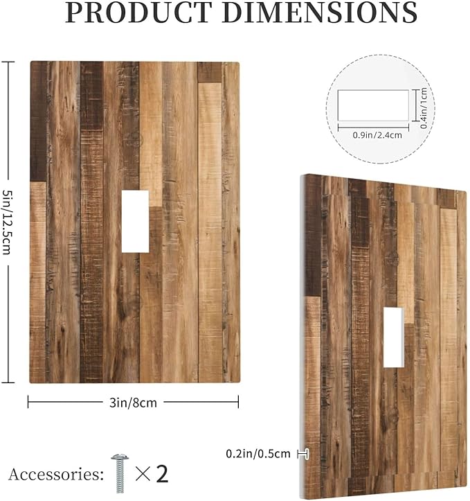 Rustic Brown Wood Splicing Vintage Dark Oak Print Decorative Light Switch Cover 1 Gang Single Toggle Device Electrical Faceplate Switchplates Decorator Outlet Wall Plate for Farmhouse Home Decor