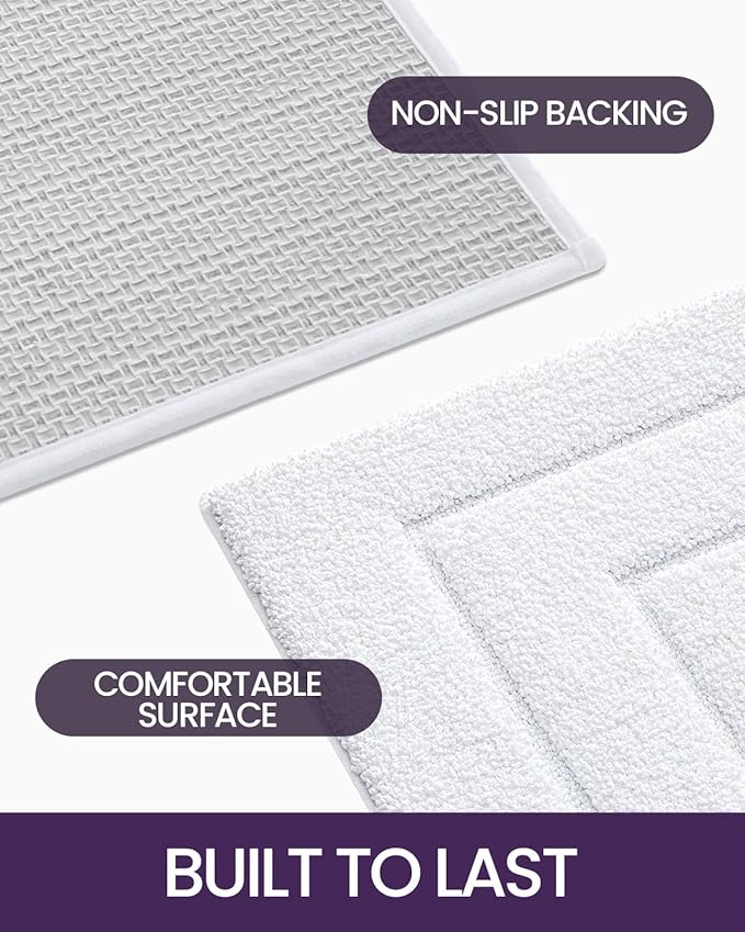 DEXI Bathroom Rug 32x20, Non Slip Washable Bath Mat for Shower Floor, Absorbent Soft Bathmat with Rubber Backing, Quick Dry Microfiber Carpet, White