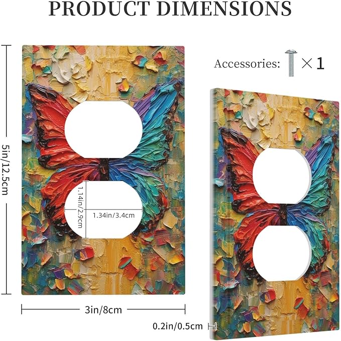 Outlet Covers Colorful Butterfly Animal Insects Wall Art Abstract 1 Gang Duplex Wall Plate Decorative Switch Plates Electrical Receptacle Faceplate Light Switch Cover for Bedroom Home Decor