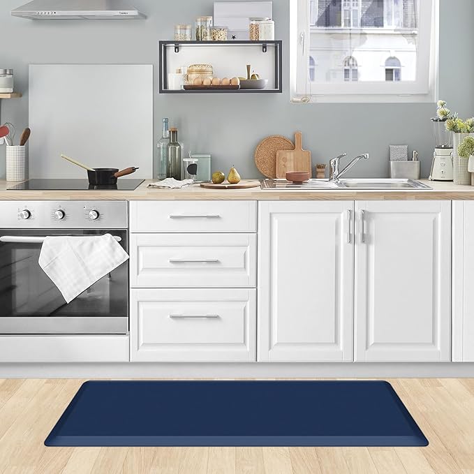 KitchenClouds Kitchen Mat Cushioned Anti Fatigue Kitchen Rug 17.3"x39" Waterproof Non Slip Kitchen Rugs and Mats Standing Desk Mat Comfort Floor Mats for Kitchen House Sink Office (Blue)