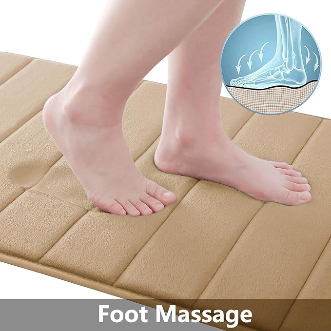 Buganda Memory Foam Bath Mat, 47" x 17", Ultra Soft and Non-Slip Bathroom Rugs, Water Absorbent and Machine Washable Bath Rug Runner for Bathroom, Shower, and Tub, Camel
