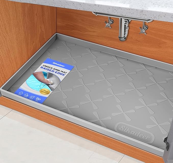 SIKADEER 22" x 19" Under Sink Mat Waterproof, Silicone Mat Kitchen Drawer Shelf and Cabinet Liner, Sink Protector for Kitchen Organizers and Storage, Boot Tray Pet Food Mats