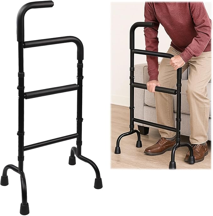 Adjustable Stand Assist for Elderly - 2-in-1 Standing Rail & Walking Cane with Anti-Slip Handle, 300lb Capacity - Ideal for Daily Living