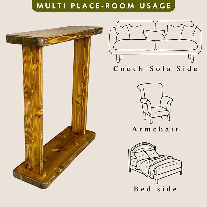Skinny Side Table 7 inch Wide for Small Apartment Between Chairs, Very Narrow Table for Recliner, Couch, Armchair, Thin Slim End Table for Living Room, Bedroom,Drinks (Chestnut)