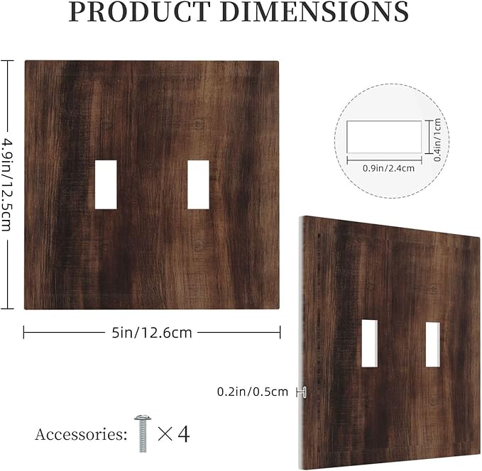 Decorative Light Switch Cover Plate Rustic Farmhouse Brown Wood Barn Door 2 Gang Switch Plate Covers Double Toggle Wall Plate Dual Device Faceplate for Bathroom Decor