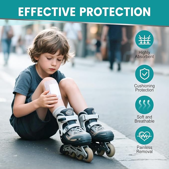 150 Count Island Dressing Bordered Gauze 4" x 4", Gauze Pads Individually Wrapped, Non-Stick Pad in Center with Adhesive Border, Bandages for Wounds, First Aid