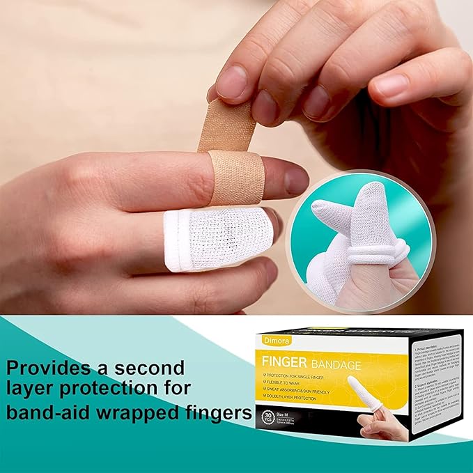 Dimora Finger Cots, Pack of 60 (Medium Size) Finger Protectors, Breathable Bandages for Wound Care, Stretchy Sleeves for Gardening, Fitness and Cargo Handling, White