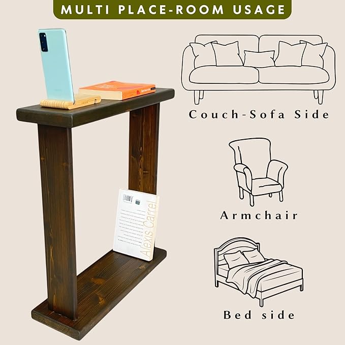 Very Narrow 7 inch Wide Side Table for Small Apartment Between Chairs, Skinny Table for Recliner, Couch, Chairs, Thin Slim End Table for Living Room, Bedroom, Drinks (Black)
